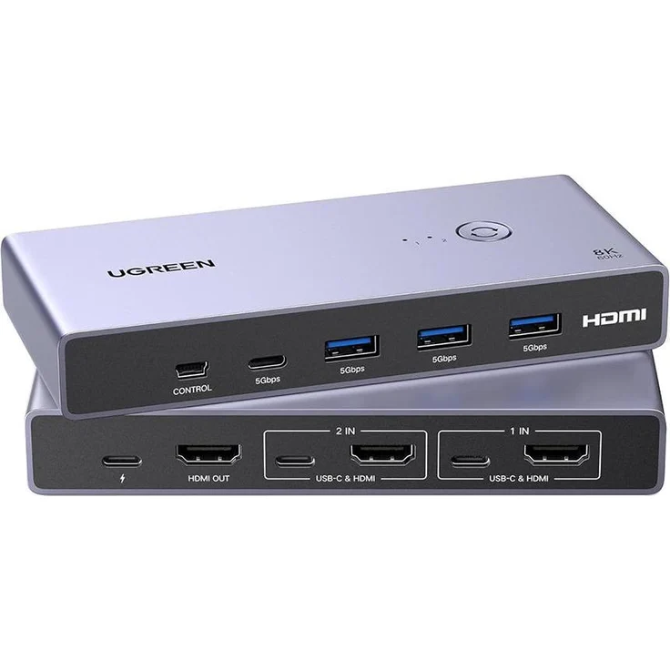 Ugreen KVM Switch CM692, 2-Port USB-C/HDMI KVM Switch, Grau