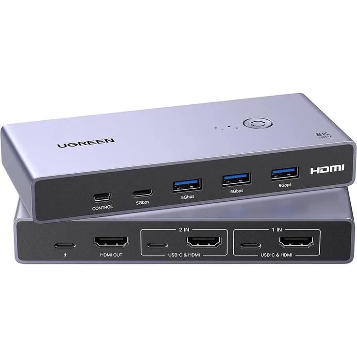 Ugreen KVM Switch CM692, 2-Port USB-C/HDMI KVM Switch, Grau