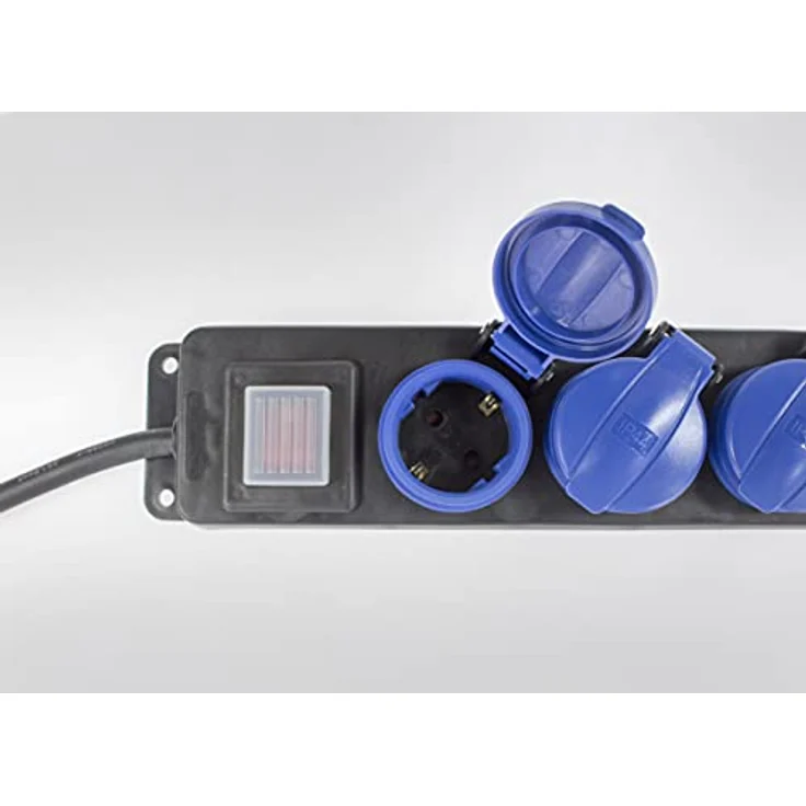 as – Schwabe 6-fach Verteilersteckdosenleiste – Outdoor-Mehrfachstecker mit 1,5 m Leitung – Mehrfach-steckdose 230 V - 16 A Klappdeckel, Schalter & Wandbefestigung – IP44 – Schwarz I 38606 – Bild 3