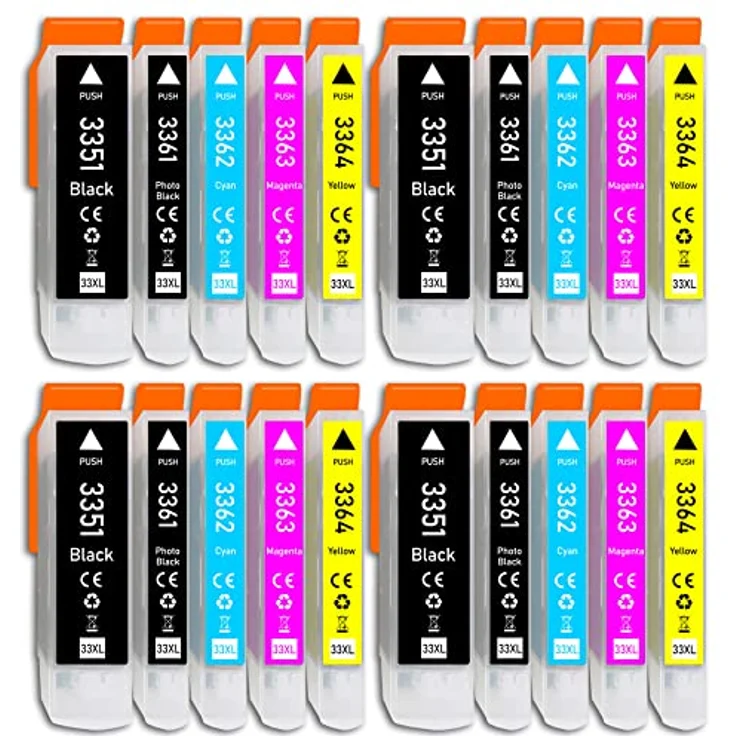 Druckerparadies 20er Multipack für Epson 33XL Tintenpatronen, 25ml Schwarz & 15ml Fotoschwarz/Cyan/Magenta/Gelb, für XP530/XP540/XP630/XP635/XP640/XP645/XP830/XP900/XP7100 – Bild 1