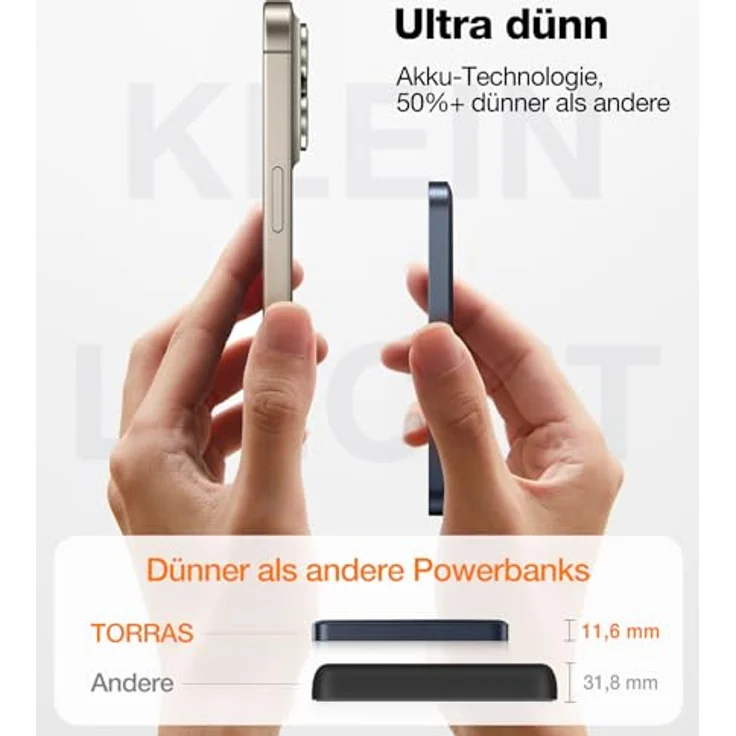 TORRAS Dünn Power Bank für Magsafe Powerbank Klein 5000mAh mit 360° Ostand Ring für iPhone 15/14/13/12 Serie Magnetische Wireless Slim Externe Handyakkus USB C Schnelles Laden - Schwarz – Bild 4