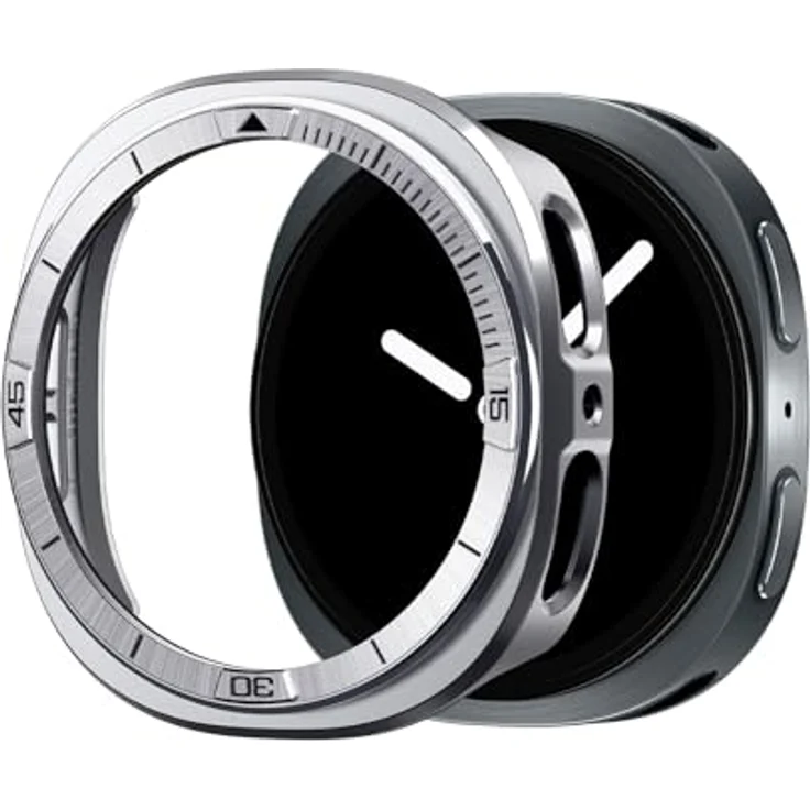 Spigen Bezel Tune Pro (Pilot) Schutzschale für Samsung Galaxy Watch 9/8, 44mm, Edelstahl-Lünette und Polycarbonat-Hülle in Silber, 360° Kratzschutz – Bild 1