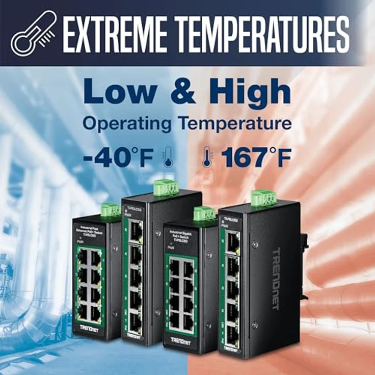 Trendnet TI-PGLC50, 5-Port Industrial Gigabit PoE+ Netzwerk Switch, IP30 Schutz, Betriebstemperatur -40°C bis 75°C, Schwarz – Bild 2