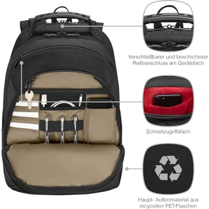 Wenger Legacy Black Series, 16" Laptop Rucksack, aus recyceltem Material, mit Triple Protect Fach und Trolleyriemen, schwarz – Bild 4