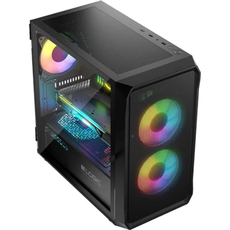 LOGIC PORTOS ARGB MINI USB-3.0-Gehäuse, schwarz, mit gehärtetem Glas-Seitenfenster, max. Grafikkartenlänge 34 cm, für ATX/Micro ATX/Mini-ATX – Bild 8