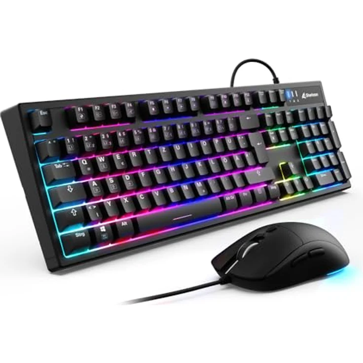 Sharkoon SKILLER SGB15 Combo DE, Kabelgebundene Gaming-Tastatur mit ergonomischem Design und deutscher QWERTZ-Belegung, Schwarz – Bild 1