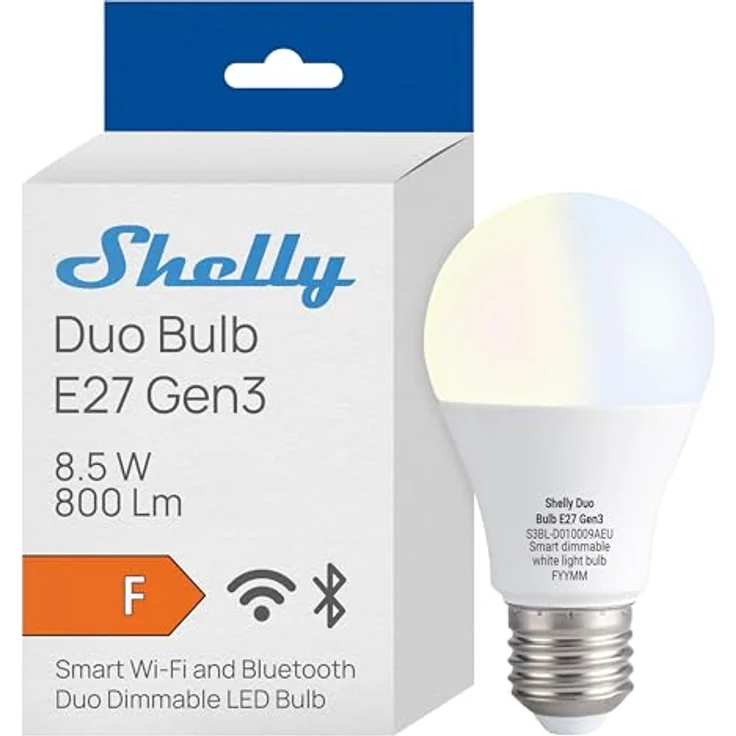 Shelly Duo Bulb E27 Gen3, WLAN Smart LED Glühbirne, 9W, 800lm, dimmbar, Farbtemperatur 2700K-6500K, Nachtmodus, Verbrauchsmessung, Sprachsteuerung, kein Hub erforderlich – Bild 1