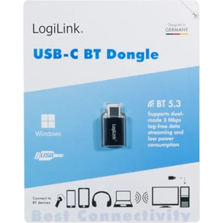 LogiLink USB-C (Gen1) Bluetooth 5.3 Adapter, schwarz, kompakt, USB-C Stecker, bis zu 20 m Reichweite, für Windows 7/8/10/11 – Bild 8