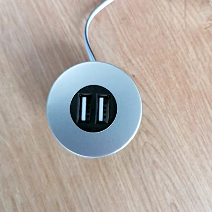 kalb Einbau USB-Hub Silbergrau, 2-Port Steckdose für Smartphone, Tablet, E-Reader, Möbeleinbau 12V, platzsparend mit 200 cm Kabel – Bild 3