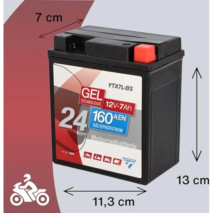 Cartec GEL Batterie YTX7L-BS, 6Ah 100A, wartungsfrei und rüttelfest, ideal für Motorräder und Quads – Bild 6