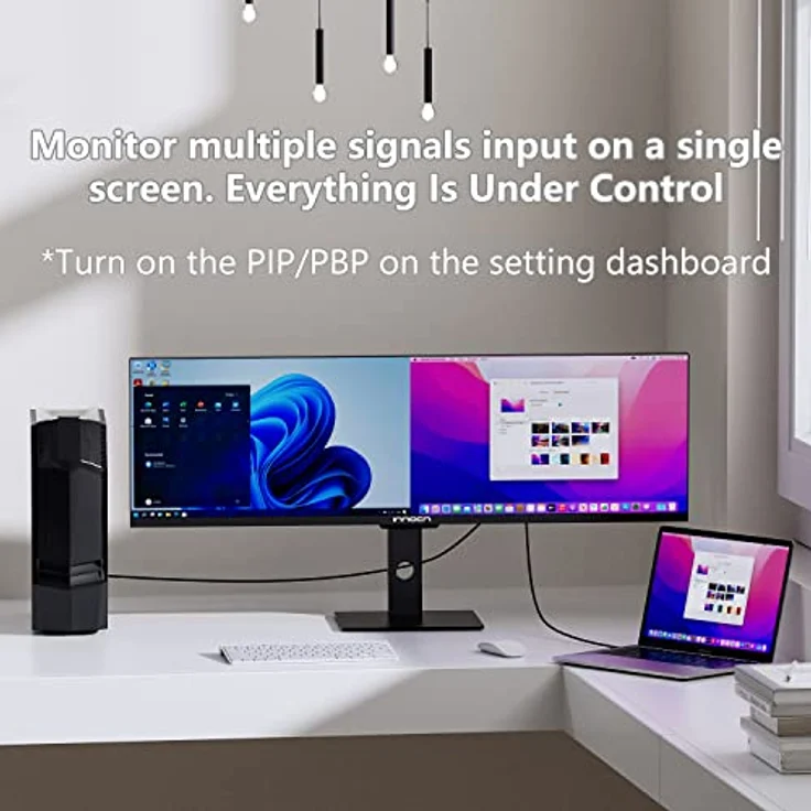 INNOCN Ultra Wide Gaming Monitor 44 Zoll, 3840 x 1080P 120Hz Bildschirm, IPS, FreeSync Premium, HDR, 10 bit Farben, △E＜2, USB-C 65W, Höhenverstellbar, Foto Videobearbeitung, Schwarz, 44C1G – Bild 4