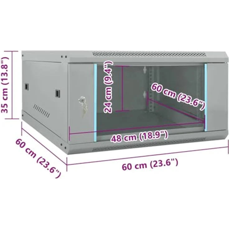 vidaXL Netzwerkschrank Grau, 60 x 60 x 35 cm, Stahl mit Sicherheitsglas und sicherem Verschluss, ideal für Büros und Wohnzimmer – Bild 2