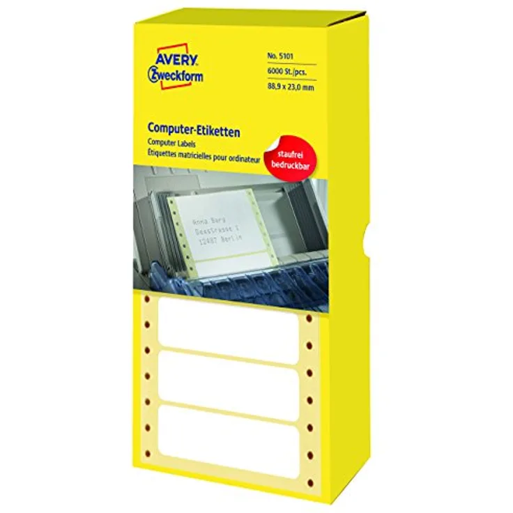 AVERY Zweckform 5101 Computer-Etiketten (Papier matt, 6,000 Etiketten, 88,9 x 23 mm) 1 Pack weiß