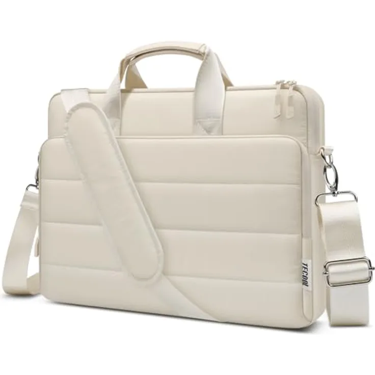 TECOOL 15,6 Zoll Laptoptasche, Puffy Aktentasche mit Rundumschutz, verstellbarem Schultergurt und Stauraum für Zubehör