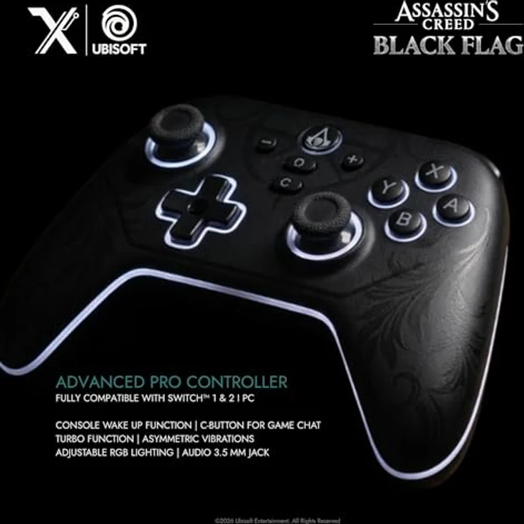Lexip Pixminds BLACK FLAG RESYNCED - TATOO Wireless Controller für Switch/Switch 2, RGB Licht, programmierbare Tasten und Makrofunktionen – Bild 2
