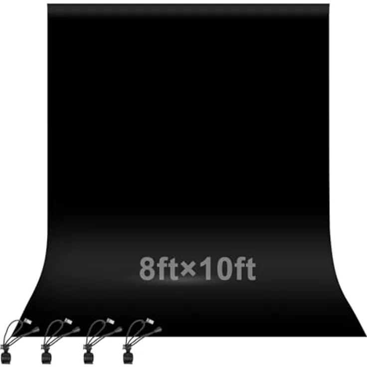 EMART Fotohintergrund Schwarz 2,4 x 3m, nicht reflektierender Polyester Backdrop mit Stangentasche und 4 Clips für Fotografie und Videoshooting