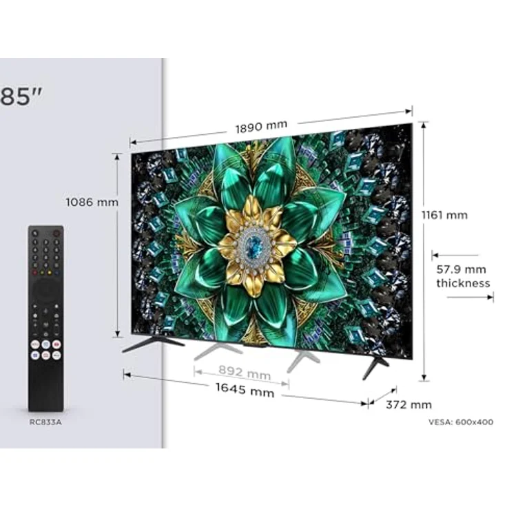 TCL 85Q6C 85 Zoll QD-Mini LED Fernseher, 4K HDR Premium 1000nits, Smart TV mit Google TV (Dolby Vision IQ & Atmos, Onkyo 2.1 Soundsystem, 144Hz Motion Clarity Pro, Game Master) – Bild 2