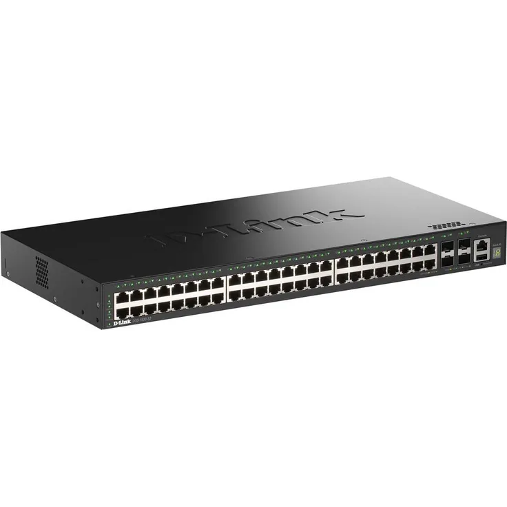 D-Link 48 Ports GE + 4 Ports 10G Rack Switch, cloud-managed mit PoE-Standard 802.3af, Schwarz