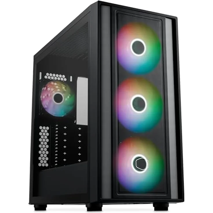 Cooler Master MasterBox 600 – E-ATX-Airflow-Gehäuse Back-Connect-MB- und 420 mm Kühler-fähig, 3 x 140 mm & 1 x 120 mm ARGB-PWM-Lüfter vorinstalliert, gehärtete Glaswand, USB 3.2 Gen 2x2 Typ-C – Bild 1