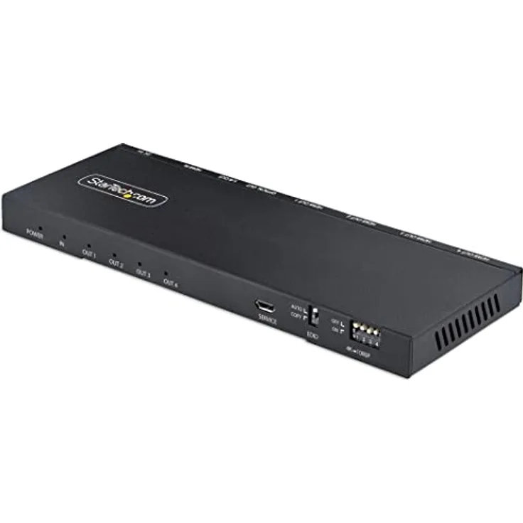 StarTech.com 4-Port 4K HDMI Splitter 1x4,60Hz 2.0 Video,Verteiler mit integriertem Skalierer,1 In 4 Out,3.5mm/Optical Audio Port (HDMI-SPLITTER-44K60S), Black