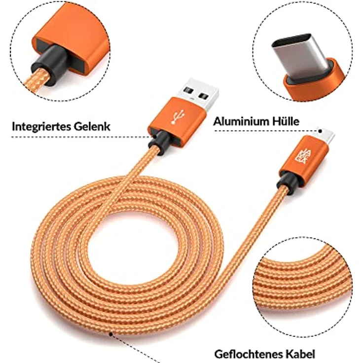 JAMEGA USB-C Kabel Nylon, Schnell Ladekabel 0,5m mit hoher Langlebigkeit, 5 Gbps Datentransfer, kompatibel mit Samsung, Huawei, HTC und LG – Bild 4