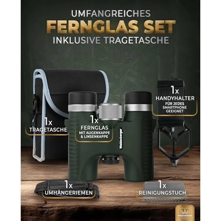 Weidenberger Fernglas 10x26, [TESTSIEGER] Magnesium, wasserdicht mit Nitrogenfüllung, BAK4 HD Prisma + FMC Objektiv, für Brillenträger geeignet, Grün – Bild 4