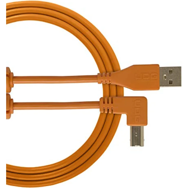 UDG GEAR Kabel USB 2.0 (A-B) abgewinkelt orange 1 m – Audio optimiertes UDG Ultimate Audiokabel für DJs und Produzenten zur Maximierung ihrer Leistung