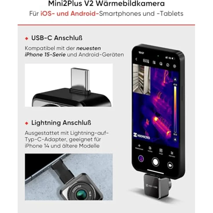HIKMICRO Wärmebildkamera Mini2PlusV2, IR-Auflösung 256x192px, Kompatibel mit iOS und Android, USB-C/Lightning (iPhone 15-Serie) – Bild 2