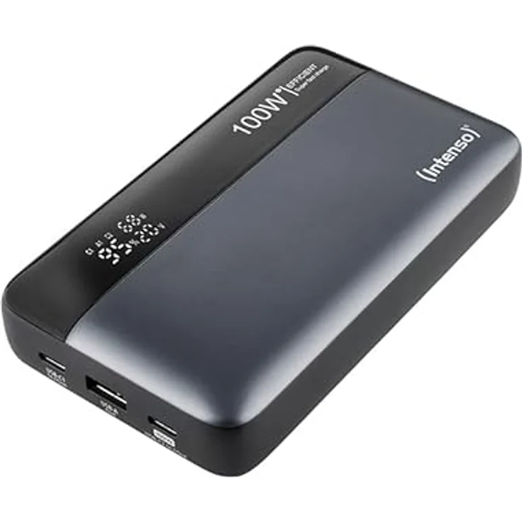 Intenso Powerbank HE20000, externer Akku mit Power Delivery (100W) & USB-C zu USB-C Ladekabel, 20000mAh, Grau-Schwarz – Bild 1