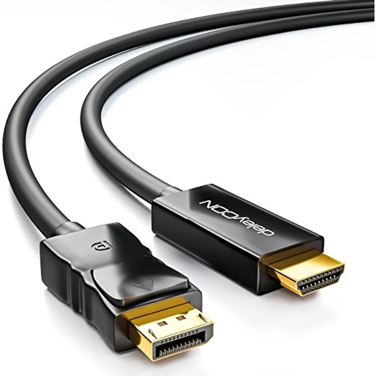deleyCON 1m DisplayPort zu HDMI Kabel - High Speed 4K UHD FullHD 1080p 3D HDCP Audioübertragung - DP Stecker auf HDMI Stecker Adapterkabel - Schwarz – Bild 1