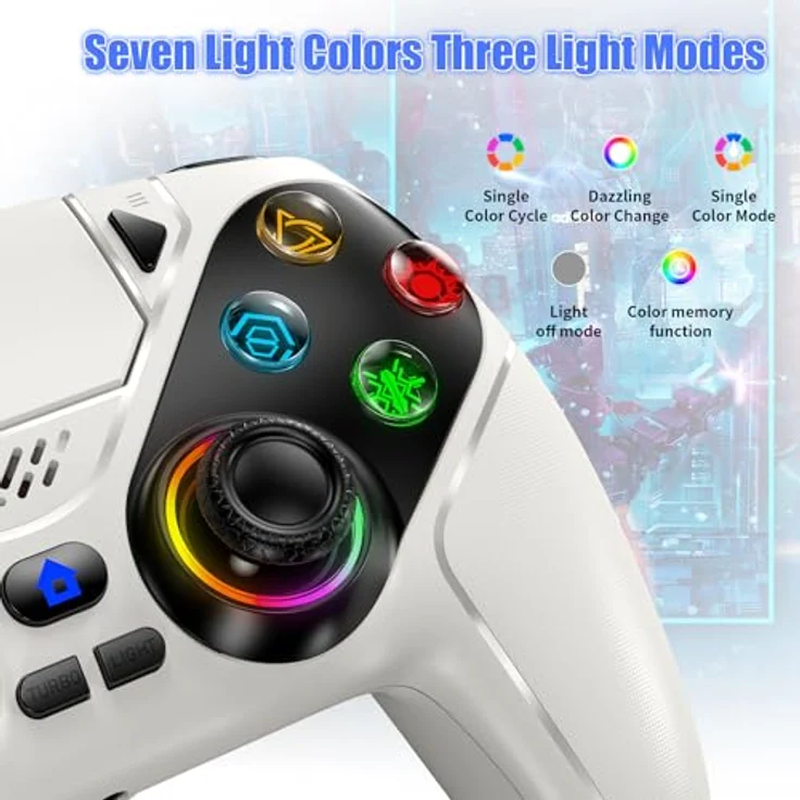 Gamrombo RGB Wireless Controller für PS5/PC/iOS/Android, Bluetooth Gamepad mit Back Paddles, Turbo-Funktion, 6-Achsen Sensor, Dual Vibration, integrierte Lautsprecher - Weiß – Bild 2