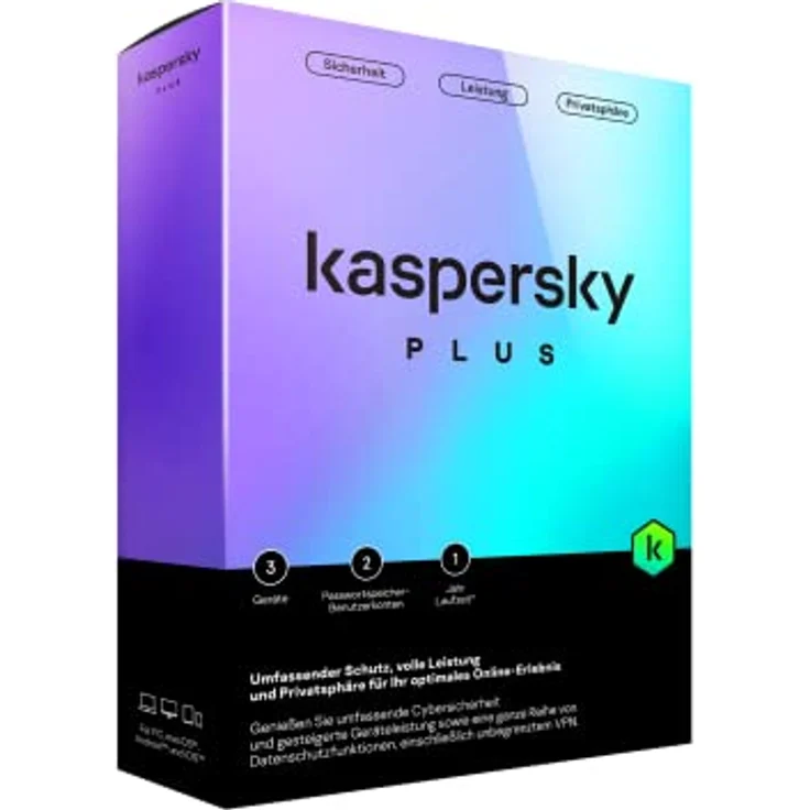 Kaspersky Plus 2023|3 Geräte|1 Jahr|Umfassender Schutz mit Anti-Phishing und Firewall|Unbegrenzter VPN|Passwort-Manager|Online-Banking Schutz|PC/Mac/Mobile|Aktivierungscode – Bild 1