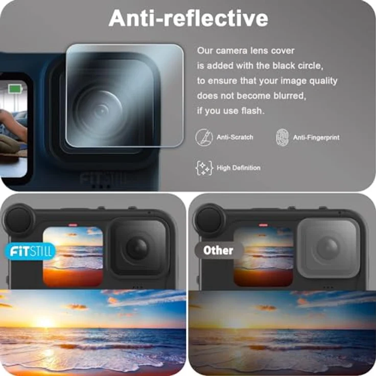 FiTSTILL Displayschutzfolie für Go Pro Hero 12/11/10/9 Black, Ultra gehärtetes Glas mit 9H Härte und Objektivabdeckung, einfach zu installieren, hohe Transparenz – Bild 3