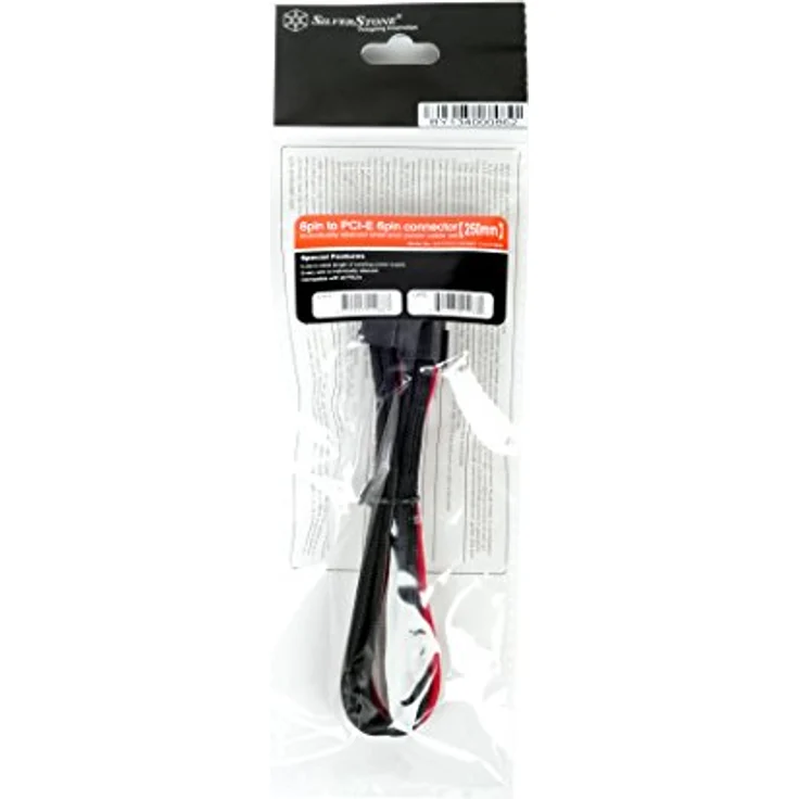 SilverStone SST-PP07-IDE6BR - Netzteil-Verlängerungskable 25cm 6pin auf PCI-E 6pin, schwarz-rot - Preisvergleich – Bild 2