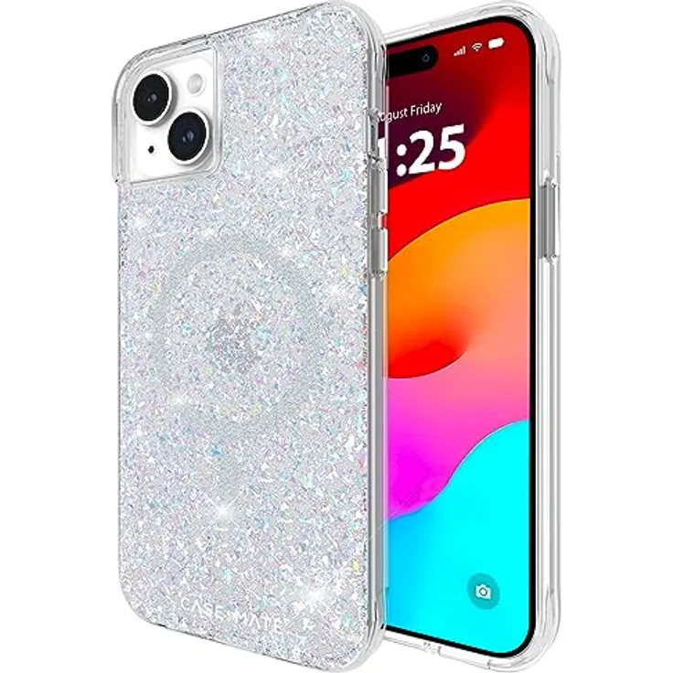 Case-Mate Twinkle Mag-Safe Case Schutzhülle kompatibel mit Apple iPhone 15 Plus Hülle Glitzer (3 m Fallschutz, Recyceltes Material, Integrierter Mag-Safe-Ring, Schillernd)- Stardust/Silber