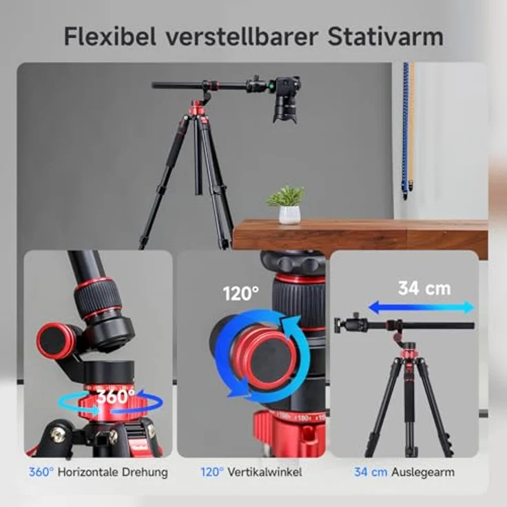 Rollei Compact Traveler No.2 XL, Foto Stativ aus Aluminium mit 213 cm Höhe, 360° Kugelkopf und Einbeinstativ-Funktion, leicht und tragbar – Bild 5