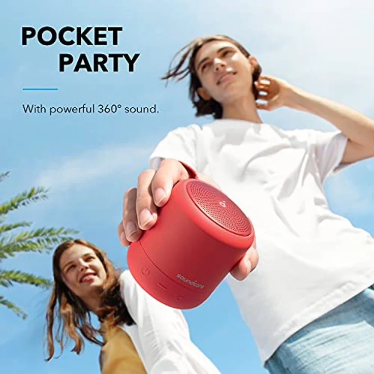 soundcore Anker Mini 3 Bluetooth-Lautsprecher mit BassUp und PartyCast Technologie, USB-C, Wasserschutz IPX7, Individueller EQ, Rot – Bild 2
