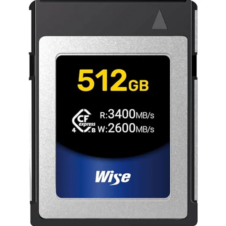 Wise CFexpress 4.0 Type B Speicherkarte 512 GB, ultraschnell mit 3400 MB/s Lesen und 2600 MB/s Schreiben, Aluminiumgehäuse