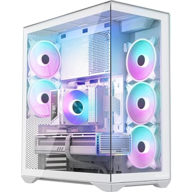 Modecom Volcano Space XL ARGB Full Tower 5F, weißes Gaming PC Gehäuse mit 5 ARGB Lüftern, gehärtetem Glas und Wasserkühlungssupport – Bild 2