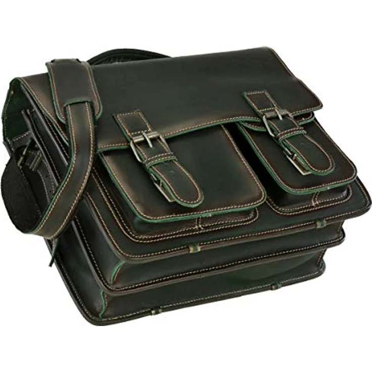 Greenburry Aktentasche Leder Schultasche XL Lehrertasche Tasche New Buffalo grün Damen Herren Schule Uni Arbeit – Bild 3