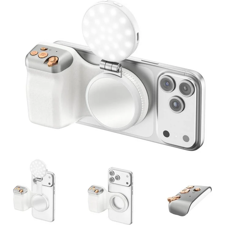4Smarts 3-in-1 Creator System USB-C® Smartphone-Kameragriff, Weiß, mit magnetischem Fill-Light und Bluetooth-Fernauslöser