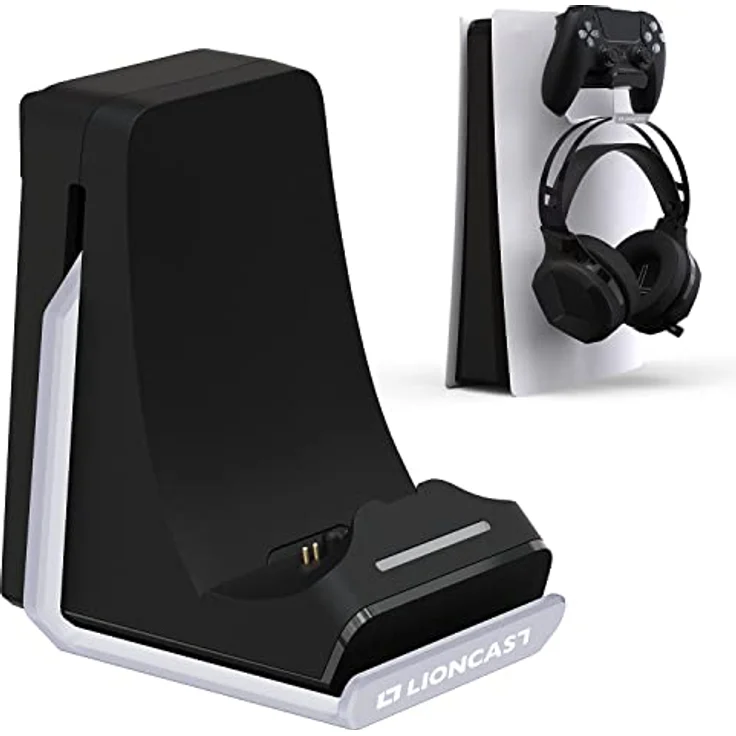 Lioncast PS5 Charger, Ladestation mit LED-Anzeige für Sony PlayStation 5 Controller, platzsparend, Wandbefestigung möglich, inklusive USB-C-Kabel – Bild 1