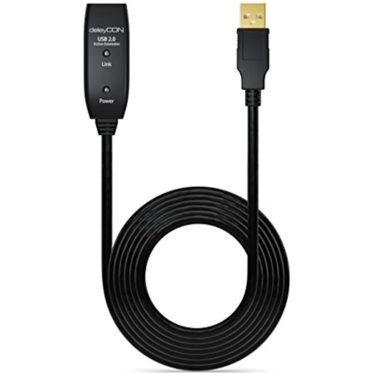 deleyCON 10m USB 2.0 Verlängerungkabel Repeater-Kabel Aktiv - Schwarz, Signalverstärker, Plug & Play – Bild 4