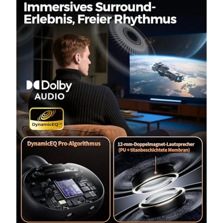 SoundPEATS Clip1 Open Ear Kopfhörer, Hi-Res LDAC, 40 Std. Akku, Dolby Audio, Bluetooth 5.4, IPX5 wasserfest, leichtes Ohrclip-Design mit In Ear Detection – Bild 3