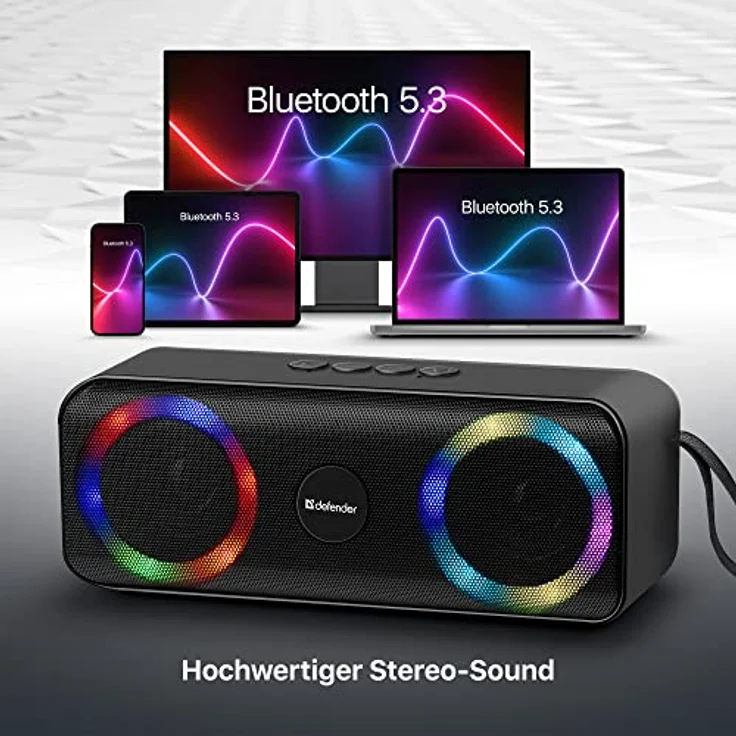 Defender Bluetooth Lautsprecher Q1, Musikbox mit mehrfarbige LED Licht, True Wireless Stereo, Tragbarer Bluetooth Speaker Box mit Freisprechfunktion, Radio, für Zuhause und Draußen – Bild 3