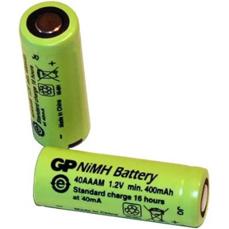 GP Akku NiMH 2/3 AAA (1 Paar = 2 Einzelzellen), 400mAh, 1,2Volt, 2/3 Micro, 29,50 x 10 mm Ø, GP 40AAAM (2/3AAA)