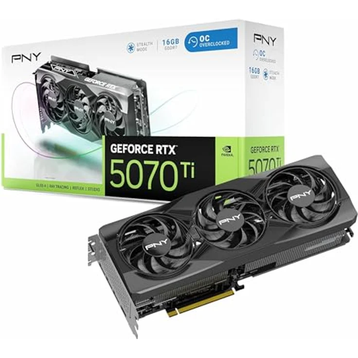 PNY GeForce RTX 5070 Ti 16GB OC Triple Fan, Grafikkarte mit 16GB GDDR7, 2295 MHz Boost-Frequenz, PCIe 3.0, 3x DisplayPort, 1x HDMI – Bild 1