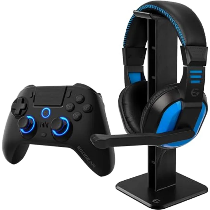 Egogear SBP30 Essential Pack, Gaming Controller mit kabelloser Bluetooth-Verbindung, ergonomischem Design und Headset, Blau, Schwarz