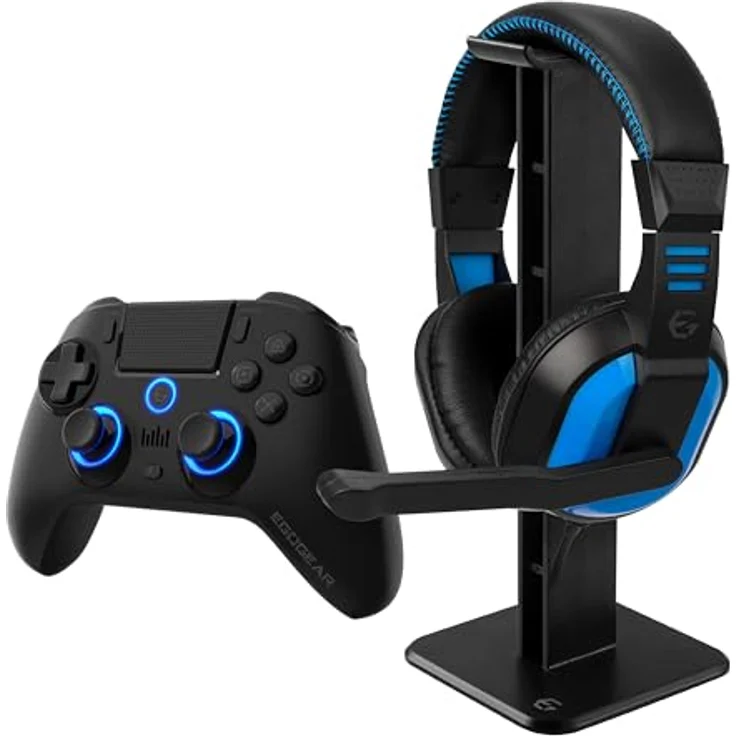 Egogear SBP30 Essential Pack, Gaming Controller mit kabelloser Bluetooth-Verbindung, ergonomischem Design und Headset, Blau, Schwarz – Bild 1