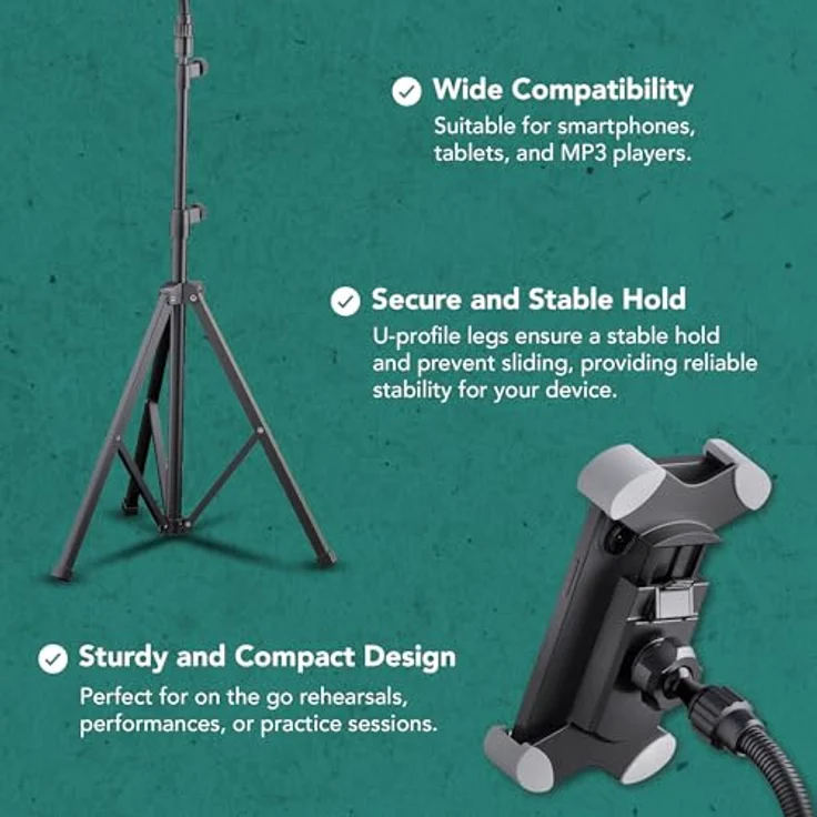 K&M 19759 Smartphone-Stativ, universelles Stativ für Smartphones mit Höhenverstellbarkeit von 600 bis 1400 mm, Schwarz – Bild 3